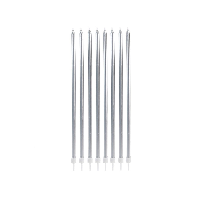 Vela Palito Gigante Metalizada Prata 8 Unidades (V095) SILVER PLASTIC