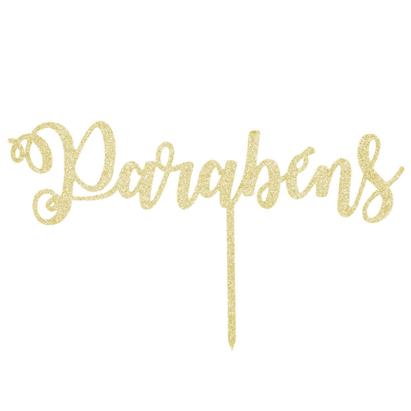 Topo de Bolo Parabéns MDF Glitter Dourado SONHO FINO