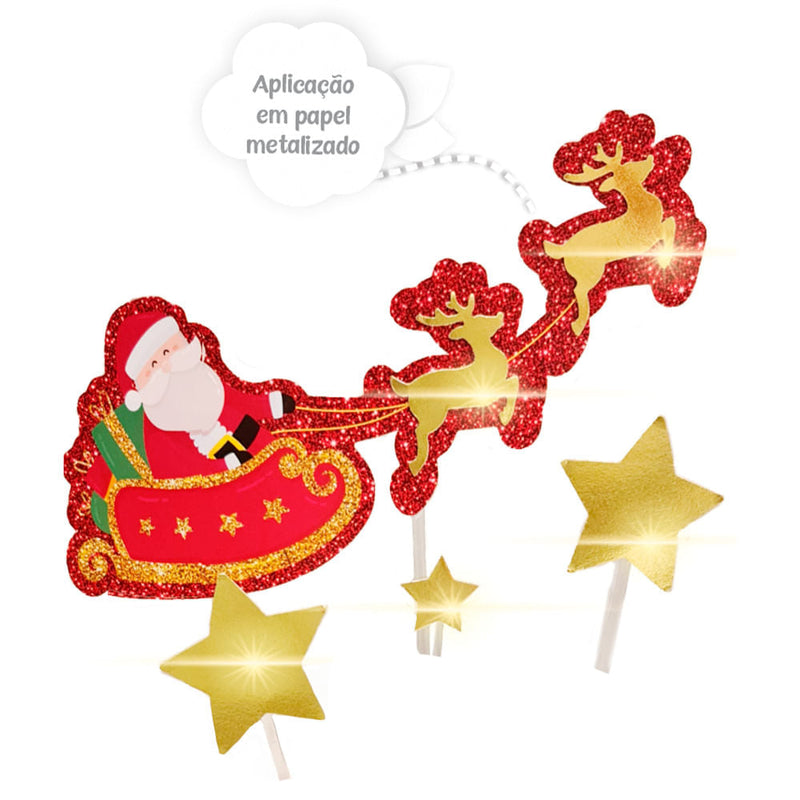Topo de Bolo Natal Com Trenó e Estrelas (123) Un AMORA