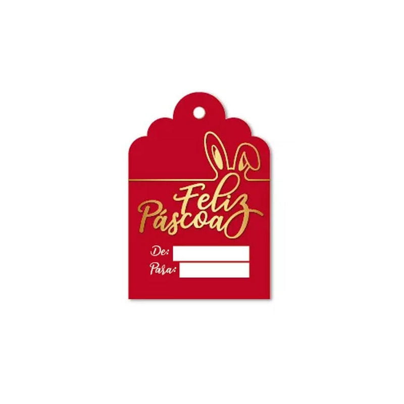 TAG FELIZ PÁSCOA DE/PARA VERMELHO/DOURADO (TG-124) COM 8 UN KID ART