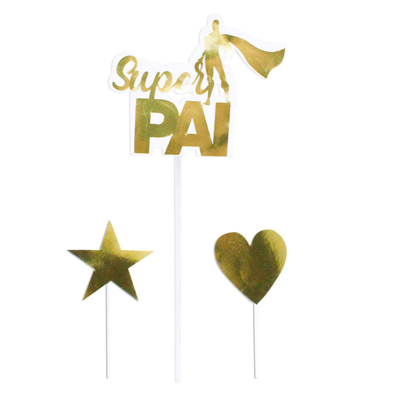 Topo De Bolo Laminado Super Pai Dourado (TBLSP-1 200) LAÇOS E ACESSÓRIOS