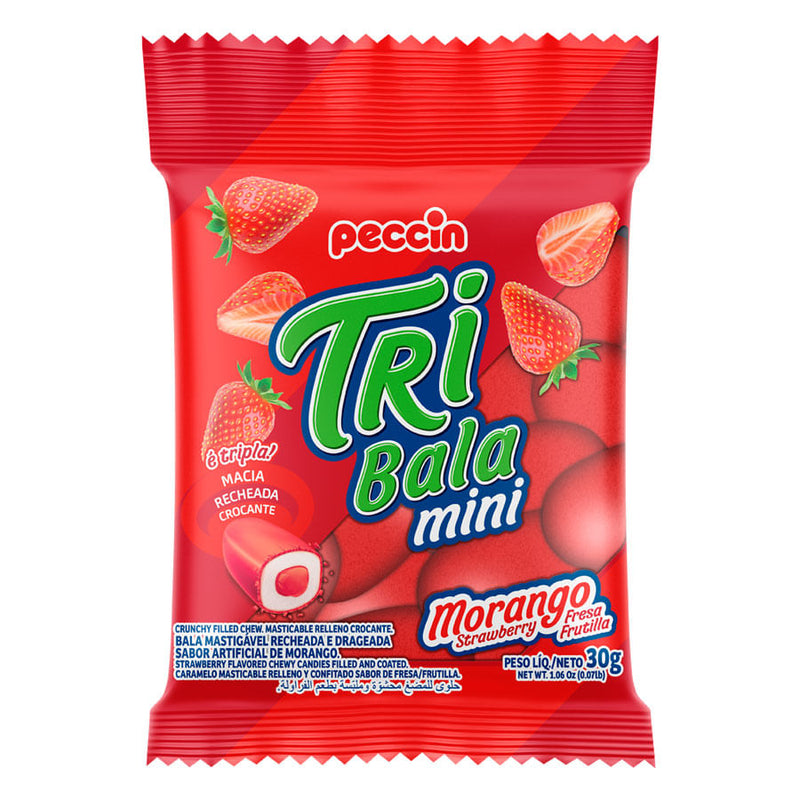 Bala Tribala Mini Morango 30G Com 12 Unidades PECCIN