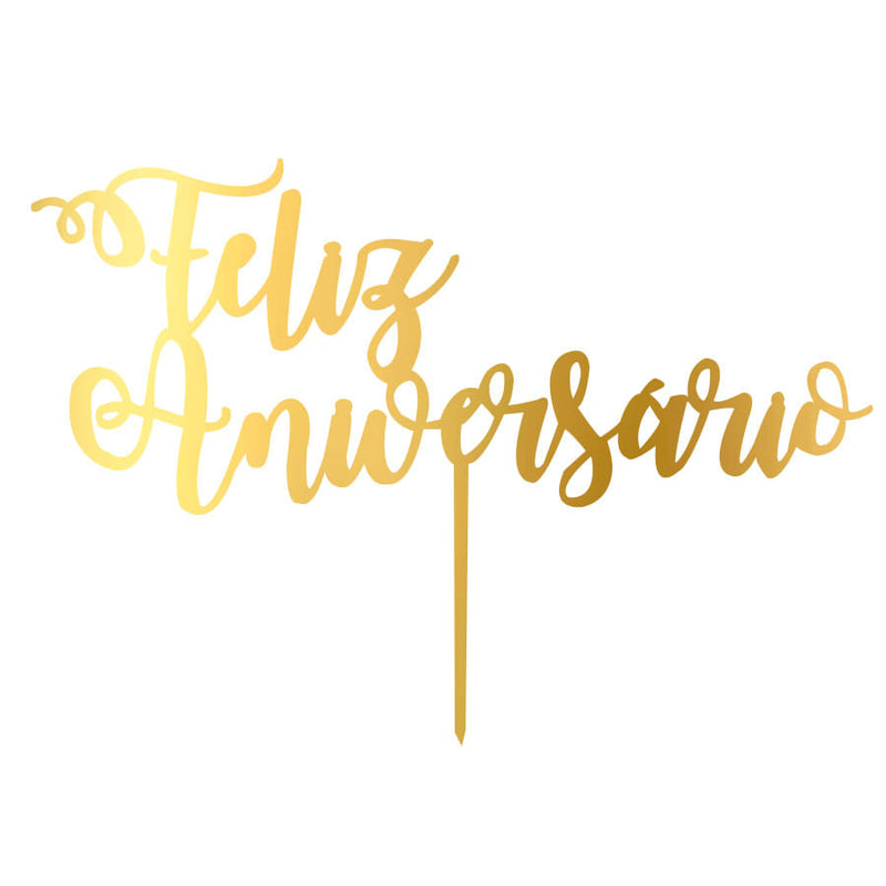 Topo Bolo Feliz Aniversario Metalizado Dourado (TB013-2-1) SONHO FINO