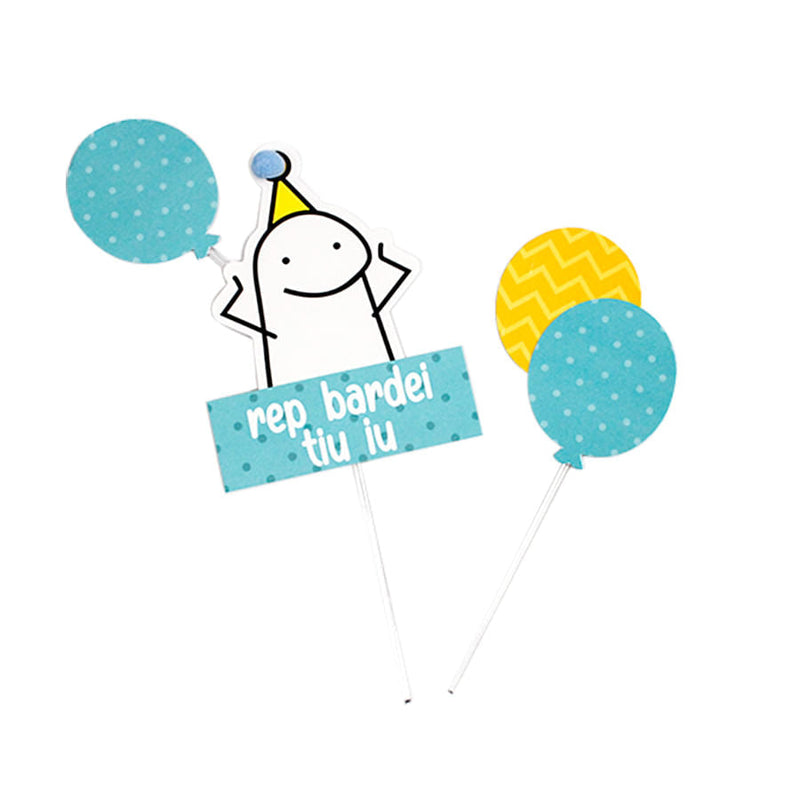 Topo de Bolo Flork Rep Bardei Tiu iu Azul (267) AMORA