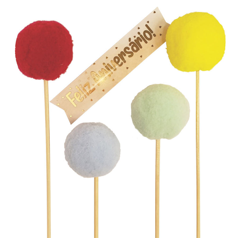 Topo De Bolo Pompons Coloridos REF226 AMORA