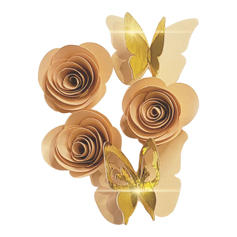 Topo De Bolo Rosas PP E Borboletas 3D Bege REF203 AMORA
