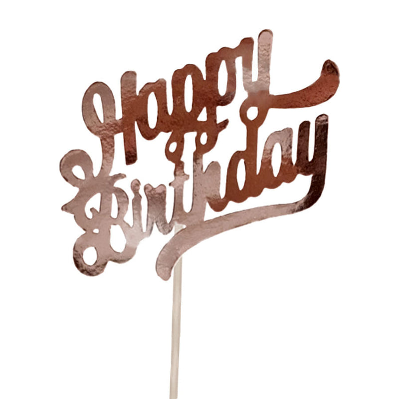 Topo De Bolo Happy Birthday Gold Rose REF215 AMORA