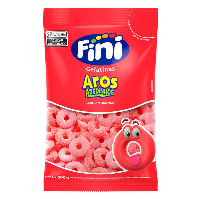 Bala Aros de Morango Azedinhos 500g FINI